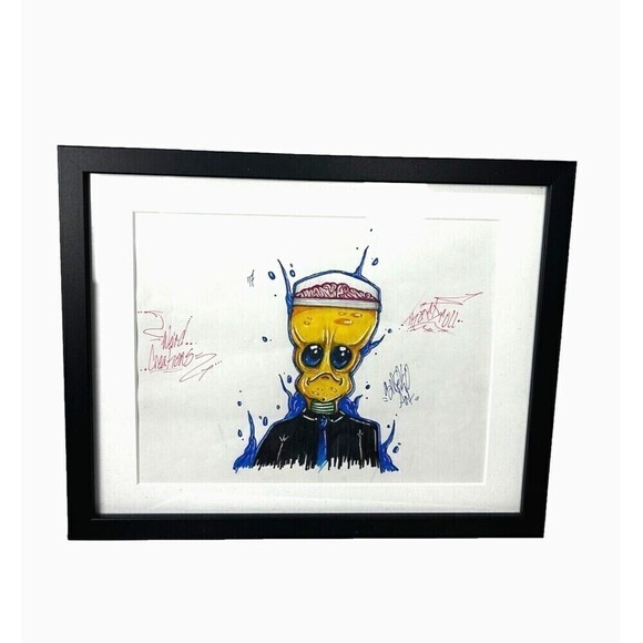 Alien Art Work Weird Creations Original Marker Drawing Signed Matted Framed - Picture 1 of 12